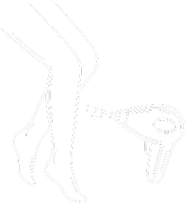 a white outline of a person's legs and a hair dryer