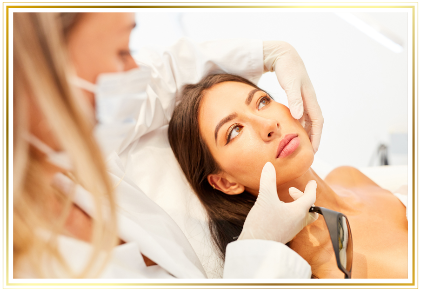 a woman lying down with a doctor in the background