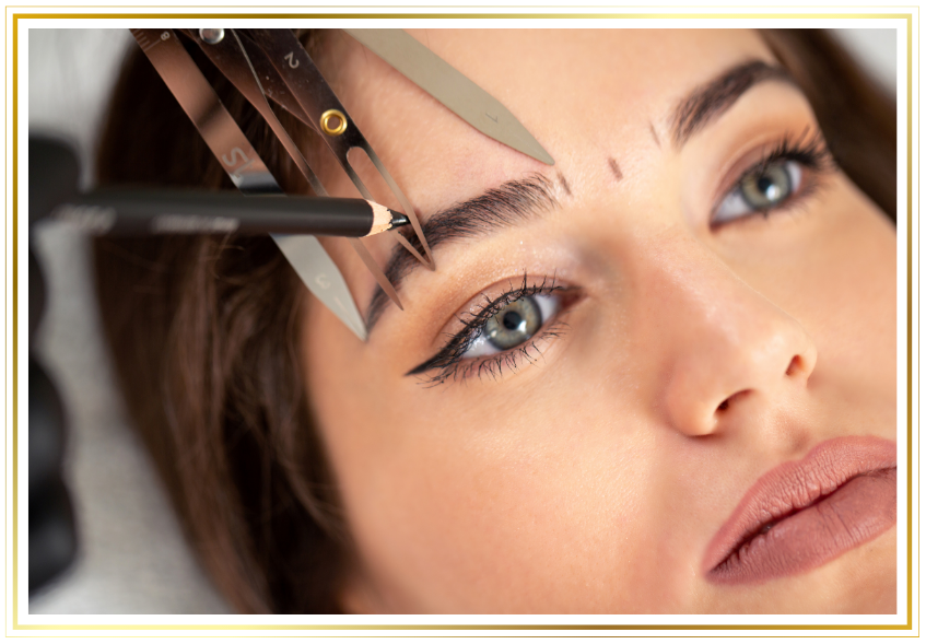 a woman with eyebrow correction tool